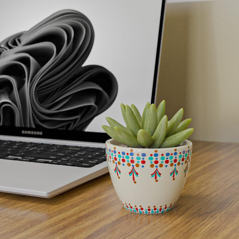 White Tribal Dotted Ceramic Clay Pots - The Earth Store - Planter